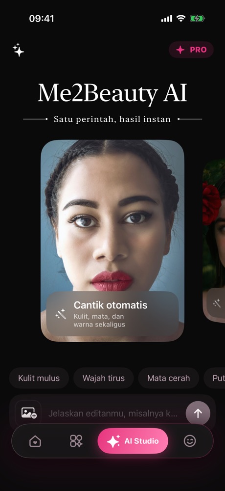 AI Studio: Ketik "wajah tirus" atau "kulit mulus" dan langsung lompat ke alat yang pas.