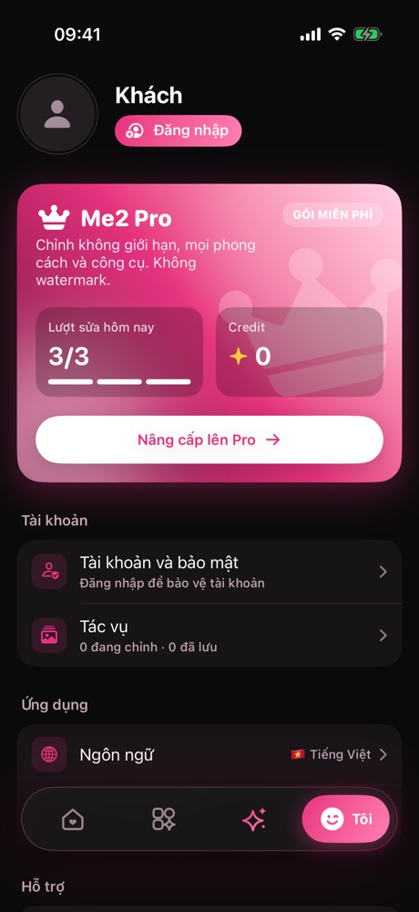 Tôi: Mỗi ngày có lượt chỉnh miễn phí, hoặc lên Pro để không giới hạn.